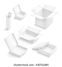 White box collection isolated on white background. Container for product. Vector illustration.