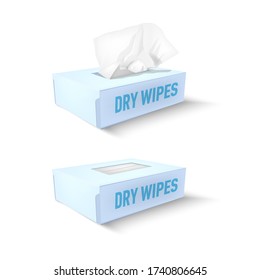 white box with disposable paper napkins. Vector dry wipes open and close