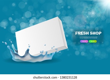 white box falls into water with splashes vector illustration Realistic blank cardboard packaging boxes mock up