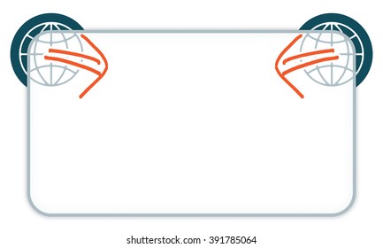 White box to fill your text and globe icon and red arrows