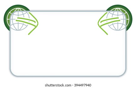 White box to fill your text and globe icon and green arrows