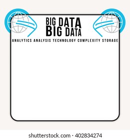 White box to fill your text and globe icon and blue arrows and big data headline