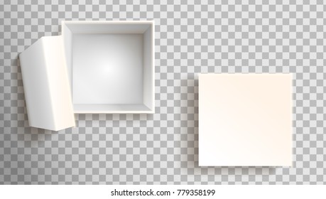 White Box In Front View. Open And Closed. Vector Clip Art Illustration. 