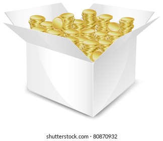 white box with gold coin, isolated, vector illustration