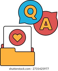 Una caja blanca con un corazón y dos signos de interrogación. El corazón está en el lado izquierdo de la caja y los dos signos de interrogación están en el lado derecho
