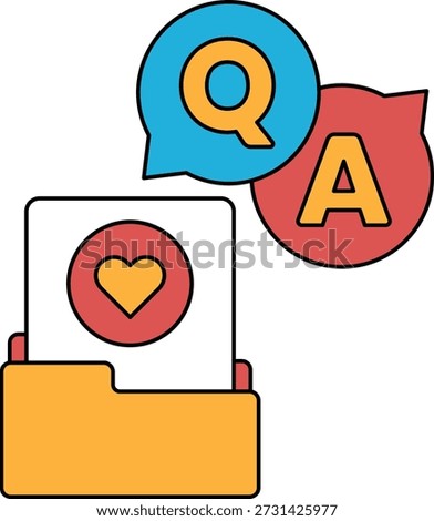 A white box with a heart and two question marks on it. The heart is on the left side of the box and the two question marks are on the right side