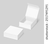 White box with magnetic close. Vector illustration isolated on grey background. Taking your 2D designs into 3D. Can be use for gift box, luxury, cosmetics, electronics and other goods. EPS10.