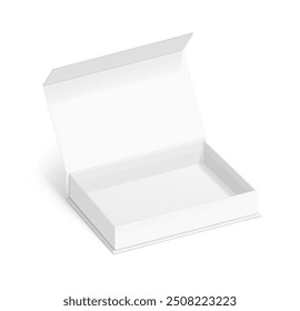 White box with magnetic close. Vector illustration isolated on white background. Taking your 2D designs into 3D. Can be use for gift box, luxury, cosmetics, electronics and other goods. EPS10.