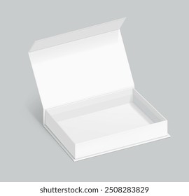 White box with magnetic close. Vector illustration isolated on gray background. Taking your 2D designs into 3D. Can be use for gift box, luxury, cosmetics, electronics and other goods. EPS10.