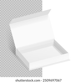 White box with magnetic close. Vector illustration isolated on white background. Taking your 2D designs into 3D. Can be use for gift box, luxury, cosmetics, electronics and other goods. EPS10.