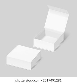 White box with magnetic close. Vector illustration isolated on grey background. Taking your 2D designs into 3D. Can be use for gift box, luxury, cosmetics, electronics and other goods. EPS10.