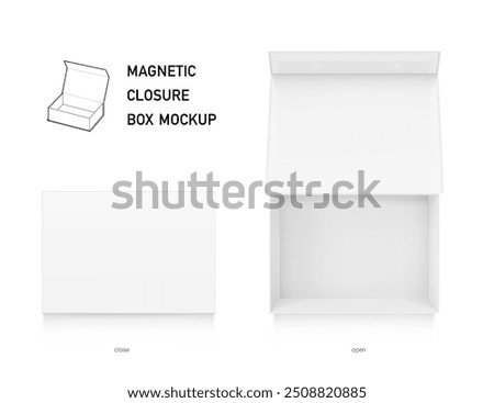 White box with magnetic close. Vector illustration isolated on white background. Taking your 2D designs into 3D. Can be use for gift box, luxury, cosmetics, electronics and other goods. EPS10.