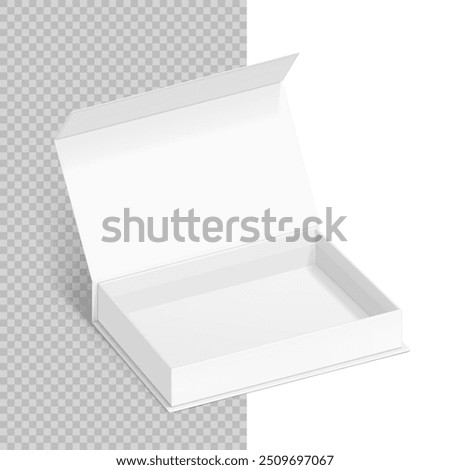 White box with magnetic close. Vector illustration isolated on white background. Taking your 2D designs into 3D. Can be use for gift box, luxury, cosmetics, electronics and other goods. EPS10.