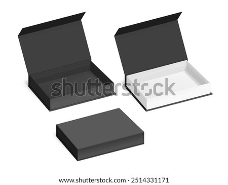 White box with magnetic close. Vector illustration isolated on white background. Taking your 2D designs into 3D. Can be use for gift box, luxury, cosmetics, electronics and other goods. EPS10.