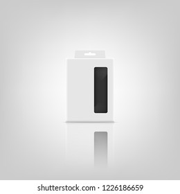 White box mock up model 3D . Vector isolated blank cardboard box package template on gray background.