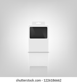 White box mock up model 3D . Vector isolated blank cardboard box package template on gray background.