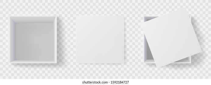 White box mock up model 3D top view with shadows. Box package template on transparent background.