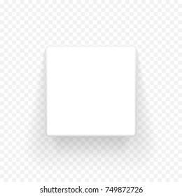 White box mock up model 3D top view with shadow. Vector isolated blank cardboard open box package template on transparent background. White paper matchbook container.