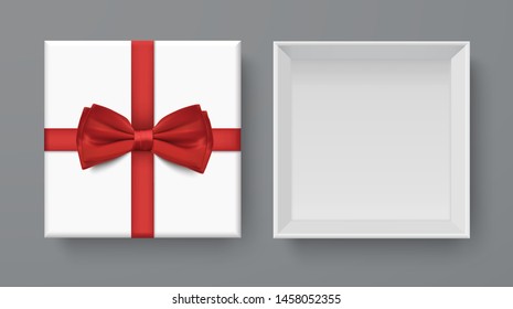 White box mock up  top view with Red Bows. Vector isolated blank on Gray background.vector design Element illustration. use for box package template.