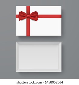 White box mock up  top view with Red Bows. Vector isolated blank on Gray background.vector design Element illustration. use for box package template.