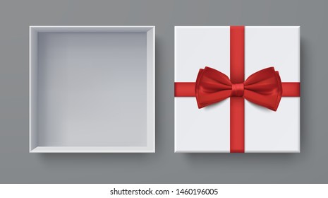 White box mock up  top view with Red Bows. Vector isolated blank on gray background.vector design Element illustration. use for box package template.