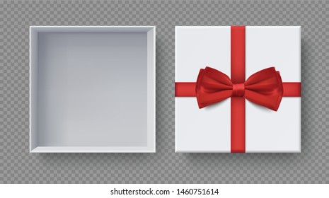 White box mock up  top view with Red Bows . Vector isolated blank on transparent background.vector design Element illustration. use for box package template.