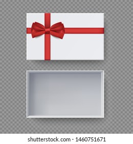 White box mock up  top view with Red Bows. Vector isolated blank on transparent background.vector design Element illustration. use for box package template.