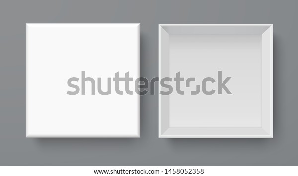 長い影と上面図をモックアップした白いボックス グレイの背景にベクター画像空白 ベクター画像デザインエレメントイラスト ボックスパッケージテンプレートに使用します のベクター画像素材 ロイヤリティフリー