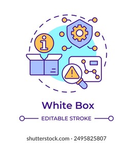 Icono de concepto multicolor de caja blanca. Información del sistema, pruebas de penetración. Protección de datos. Ilustración de línea de forma redonda. Abstractas idea. Diseño gráfico. Fácil de usar en infografía, presentación
