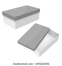White box. Packaging with gray lid. Vector 3d illustration isolated on white background