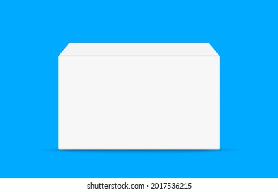 caja blanca para el producto de envasado, caja de jabón envolvente mockup en la parte delantera, caja de cartón en blanco aislada en azul claro, ilustración 3d, vector