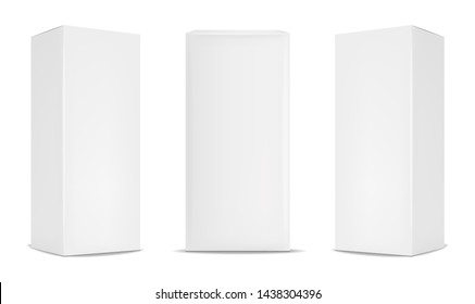 White box packaging set, realistic isolated white background, vector illustration