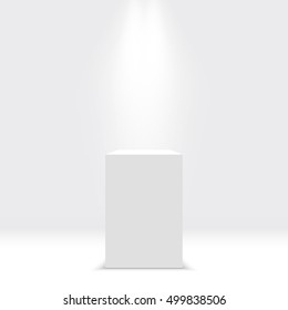 White box. Pedestal. Tribune. Spotlight. Vector illustration.
