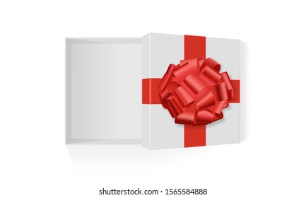 white box with red big gift bow on a white background vector