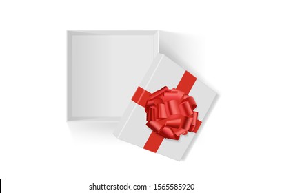 white box with red big gift bow on a white background vector