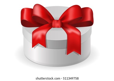 White box with red ribbon bow. Vector illustration isolated on white background