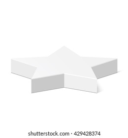 White box. Star. Package. Polyhedron. 3D. White podium. Pedestal. Scene. Vector illustration.