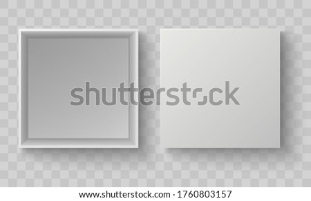 White box top view. Open pack box mock up. Empty blank realistic open cardboard paper box. Vector