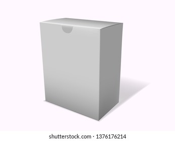 White boxes 3d products paper packaging cartons isolated on white. Vector mockup.