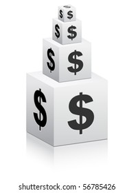 cajas blancas con el signo de dólar