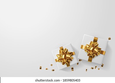 White boxes on the white background, Happy new year celebrate, gifts