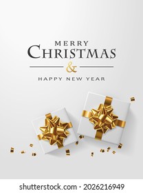 White boxes on the white background, Marry Christmas and Happy new year celebrate, gifts