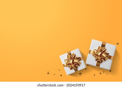 White boxes on the yellow background, Happy new year celebrate, gifts