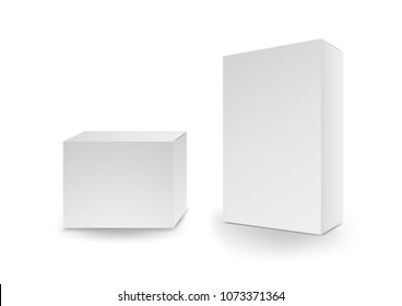 White boxes, Package, 3d box, product design,Vector illustration. box design, packaging box, 3d mockup, cardboard