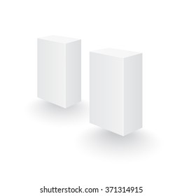 White boxes in perspective. Set of two flying boxes. Box template. Box empty blank. Box software. Vector illustration, eps 10