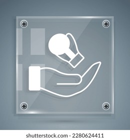 White Boxing glove icon isolated on grey background. Square glass panels. Vector