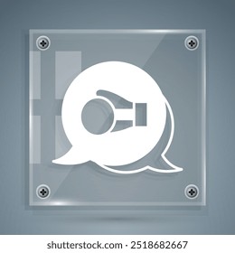 White Boxing glove icon isolated on grey background. Square glass panels. Vector
