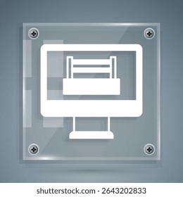 White Boxing ring show at television screen monitor icon isolated on grey background. Square glass panels. Vector