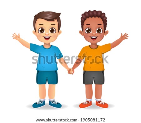 white boy and dark boy holding hands together