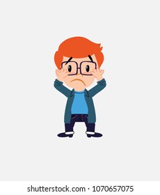 White boy with glasses, surprised.																									